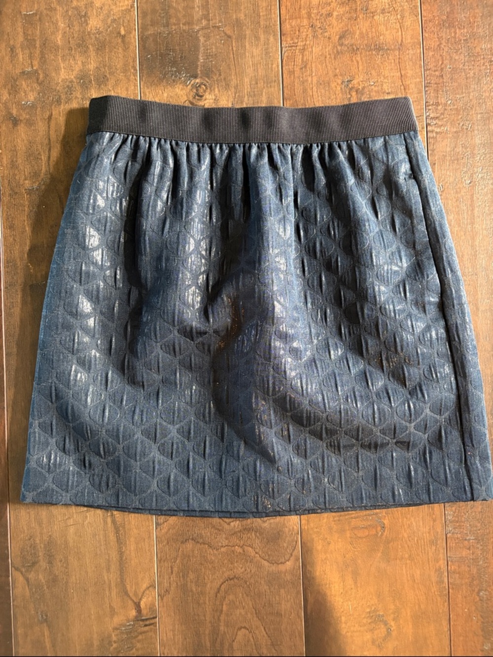 LOFT Navy Textured Mini Skirt with Elastic Waistband